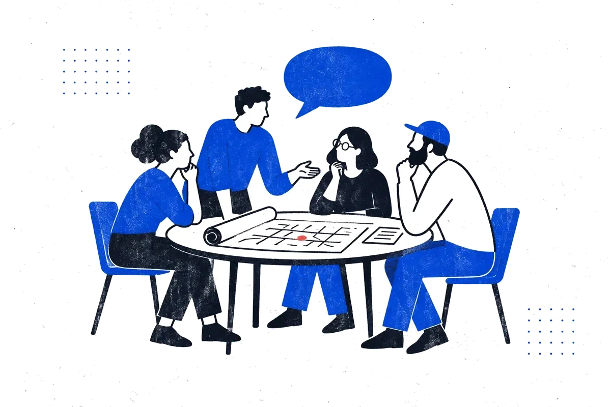 A neighborhood group at a table together, working one local issue with the record open in front of them.