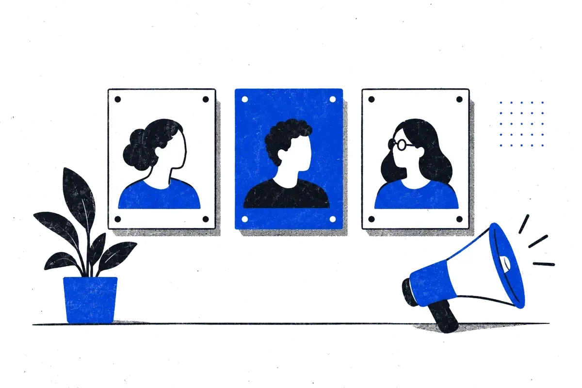 Three organization channel pages side by side, each with a coloured calling card, a name, and a list of the positions it has declared.